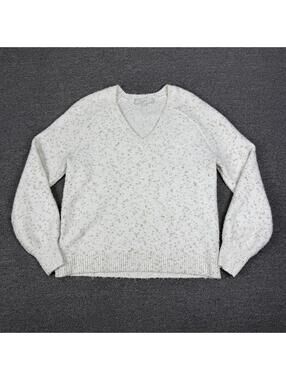 Loft Women's M Beige Gold Metallic V-Neck  Sweater Preppy Business Casual